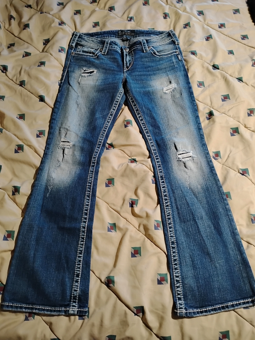 Silver Jeans Women's Blue Distressed Flare Jeans